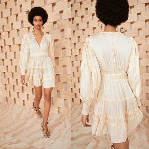 NWT Ulla Johnson Gemma Plisse Blouson A-line Mini Dress Sz 4 Dawn Ruffle Trim